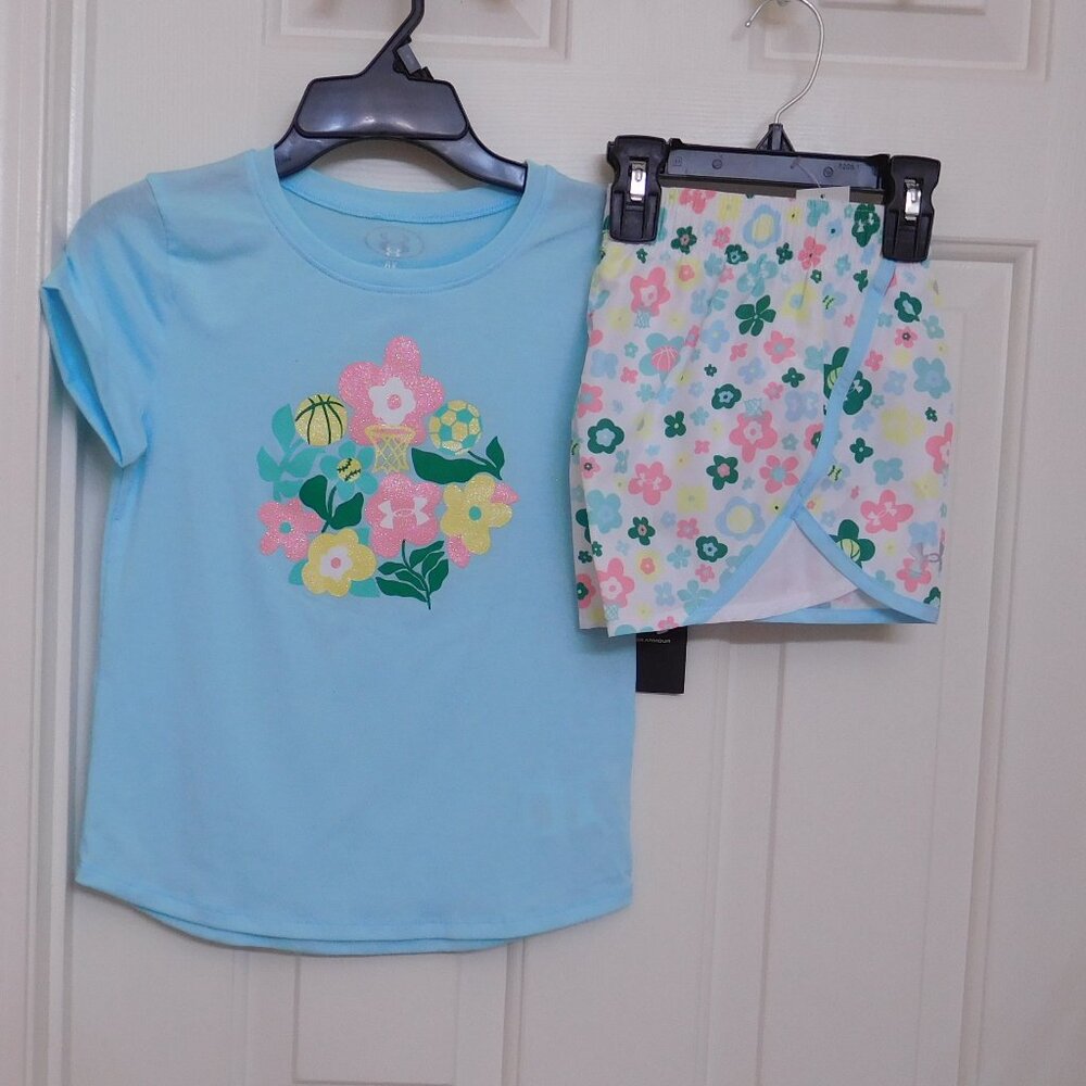 NWT 2pc Under Armour Floral Sport Top & Floral Running Shorts Set sz 6